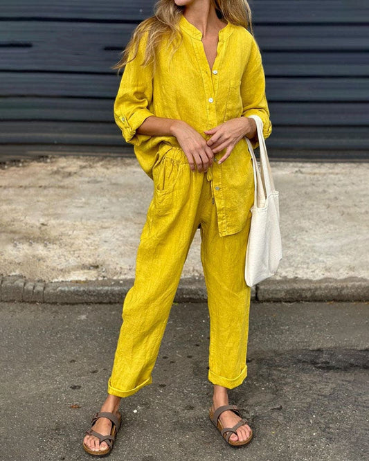 Chic Cotton Linen Set Greta  High Waist Trousers