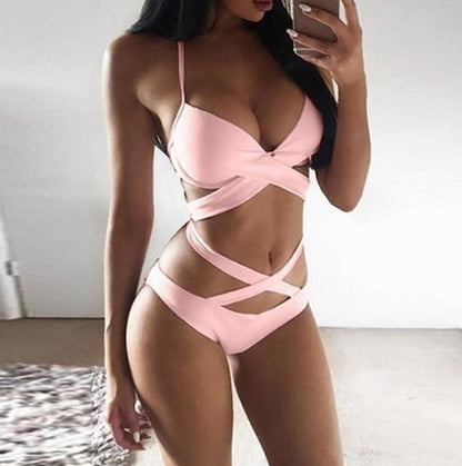 Chic Colorblock Greta  Strappy Bikini Set