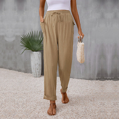 Pleated Khaki Straight Pants Greta 