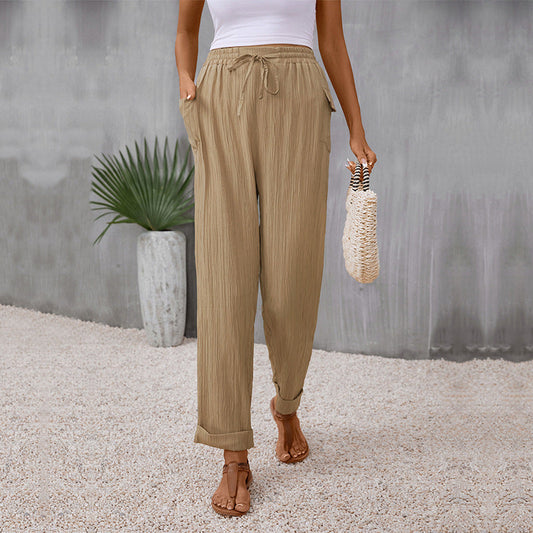 Pleated Khaki Straight Pants Greta 