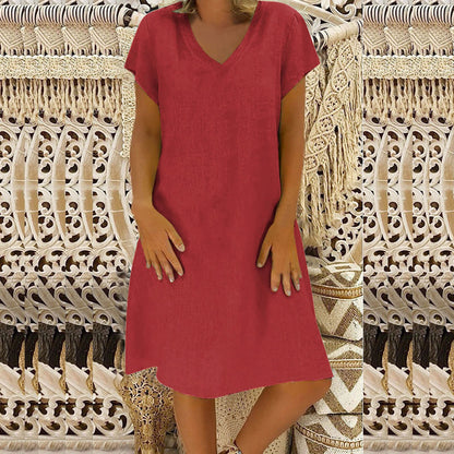 Chic V-Neck Cotton Dress by Greta 