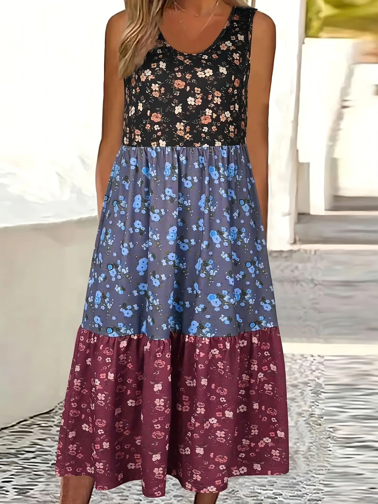Floral Tiered Greta  Casual Vest Dress
