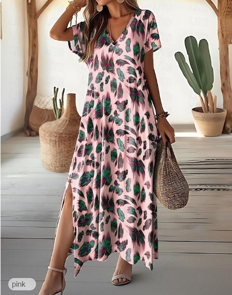 Vibrant Split V-Neck Dress by Greta 