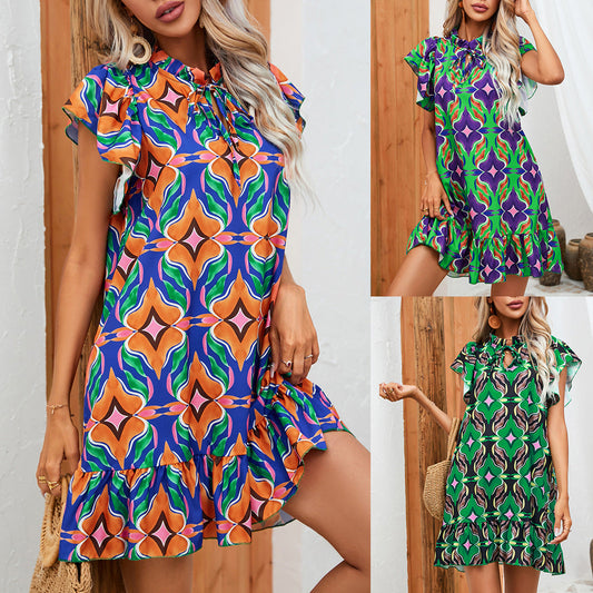 Vibrant Print Ruffle Dress by Greta 