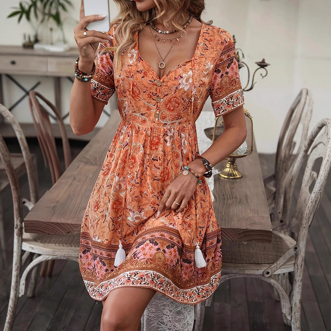 Boho Floral Greta  Summer A-Line Dress