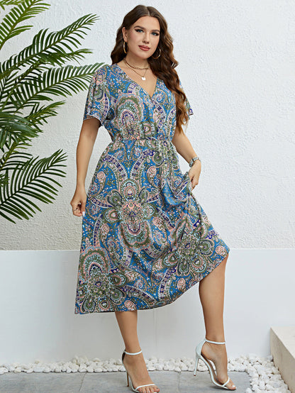 Retro Print Greta  V-Neck Summer Dress