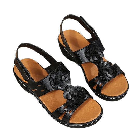 Retro Floral Slope Heel Sandals by Greta 