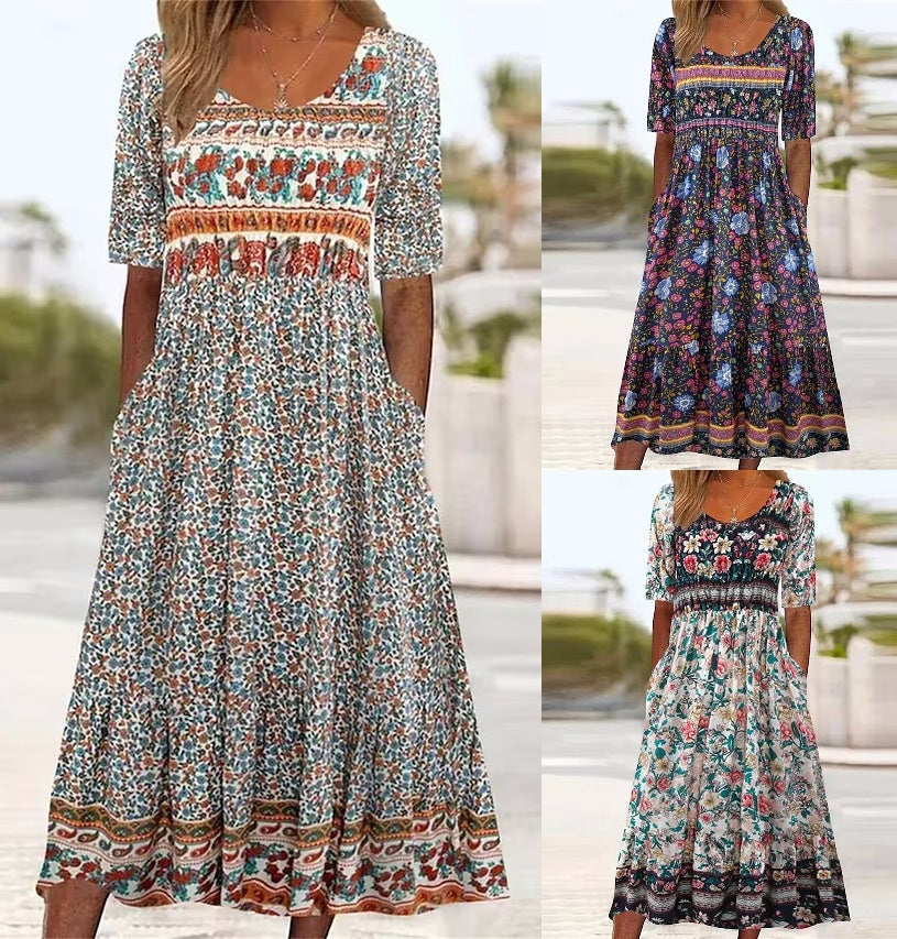 Boho Floral Greta  Summer Midi Dress