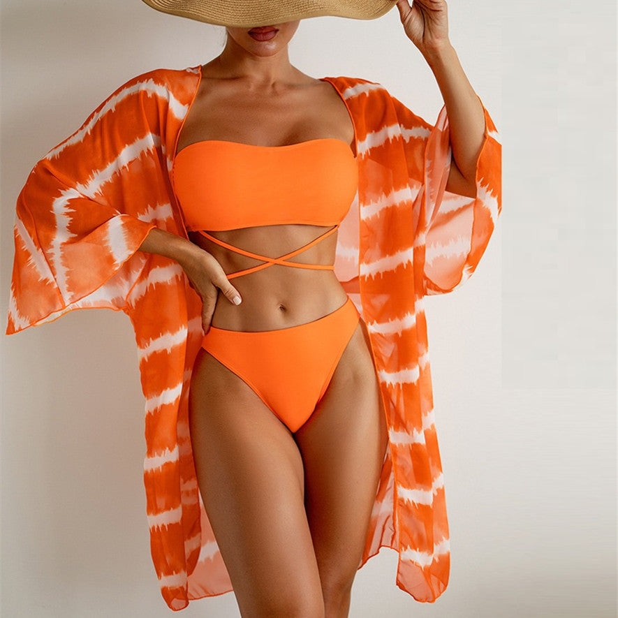 Vibrant Chiffon Three Piece Swimsuit by Greta 