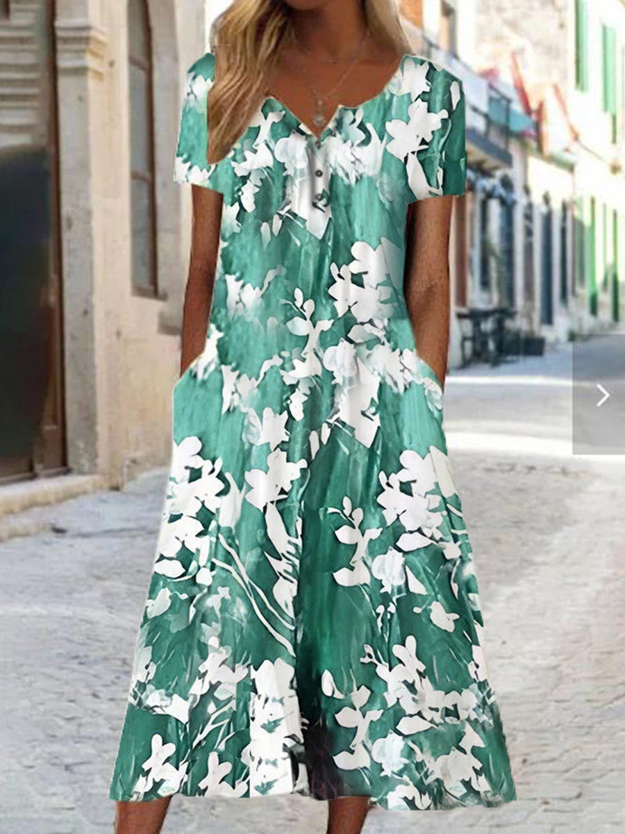 Artful 3D Print Dress by Greta , Short Sleeve