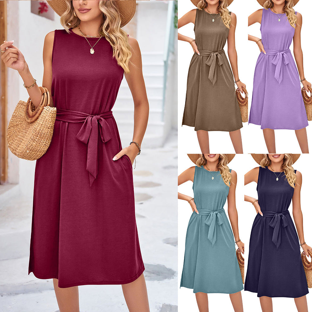 Chic Sleeveless Belted Midi Dress by Greta 