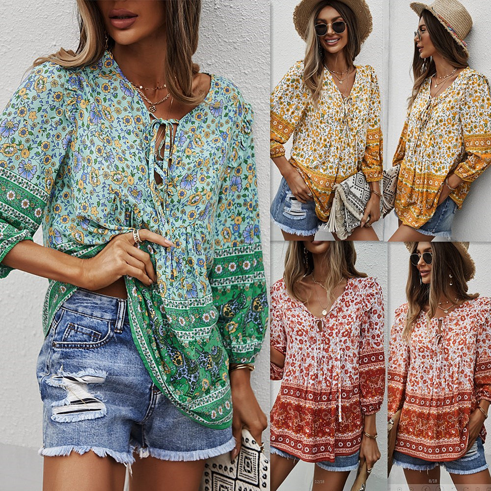 Bohemian Floral Greta  Printed Summer Top