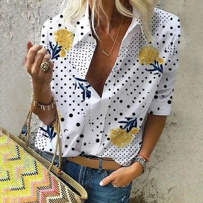 Chic Floral Dot Greta  V-Neck Fashion Top