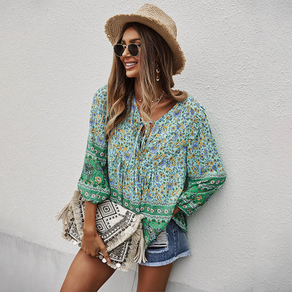 Bohemian Floral Greta  Printed Summer Top