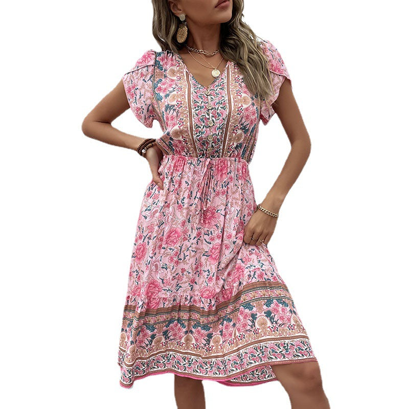 Bohemian Floral V-Neck Dress by Greta 