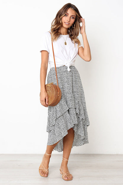 Floral Ruffle Midi Skirt by Greta 