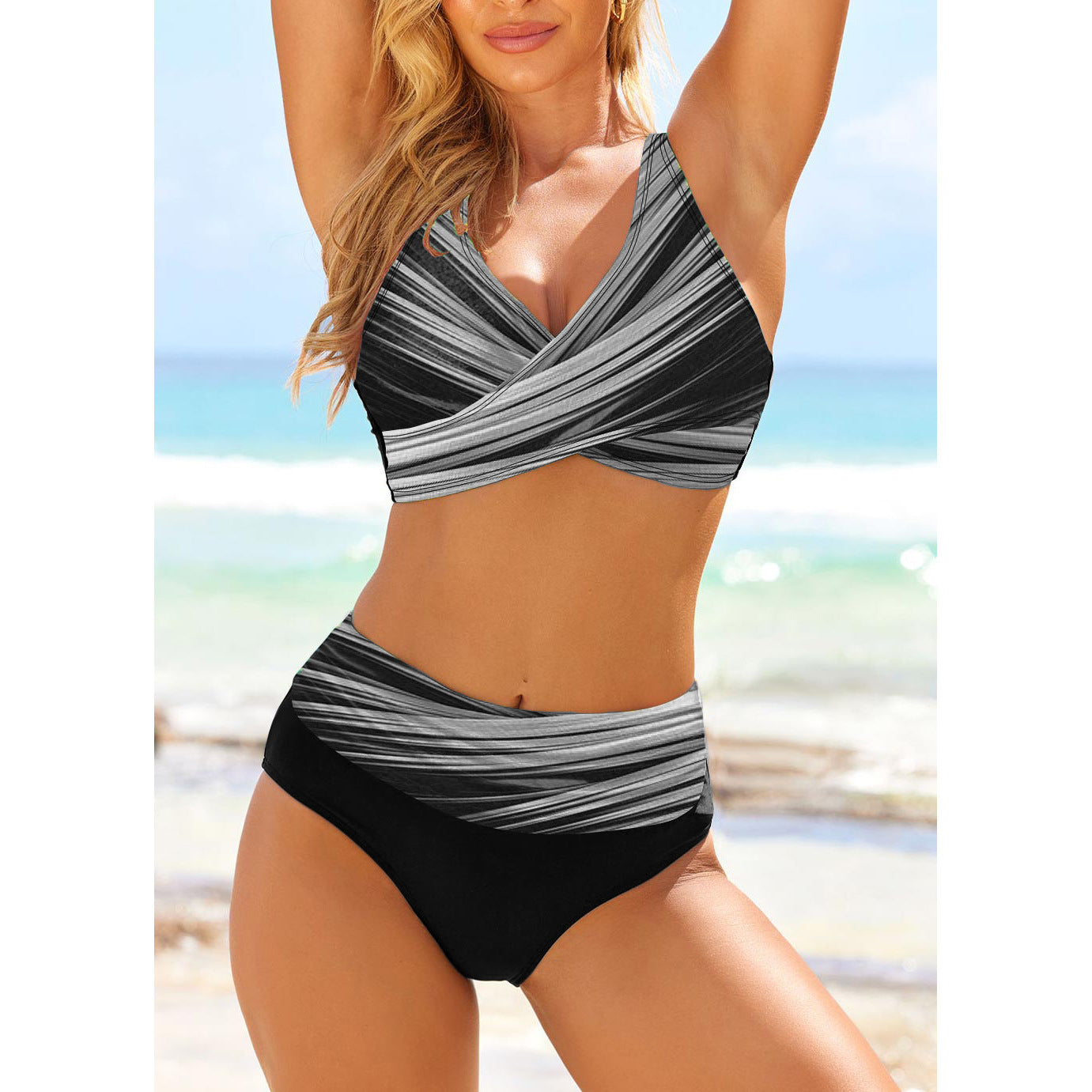 Vibrant Striped High Waist Bikini by Greta 