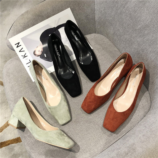 Chic Suede Square Toe Heels by Greta 