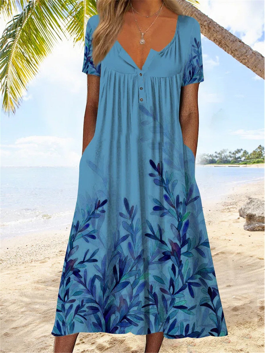 Artful 3D Print Dress by Greta , Short Sleeve