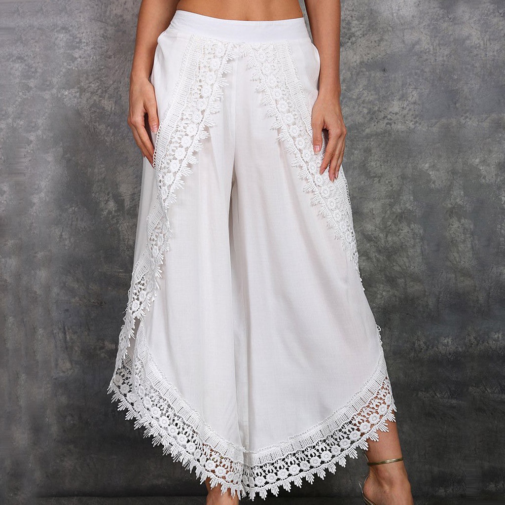 Elegant Wide-Leg Lace Pants by Greta 