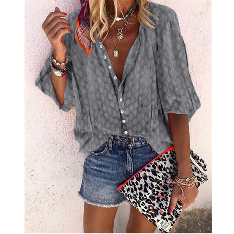 Chic Print Lantern Sleeve Shirt by Greta 