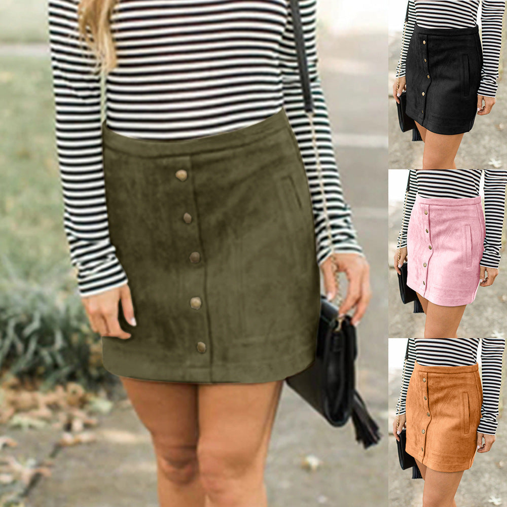 Chic Suede Button Skirt by Greta 