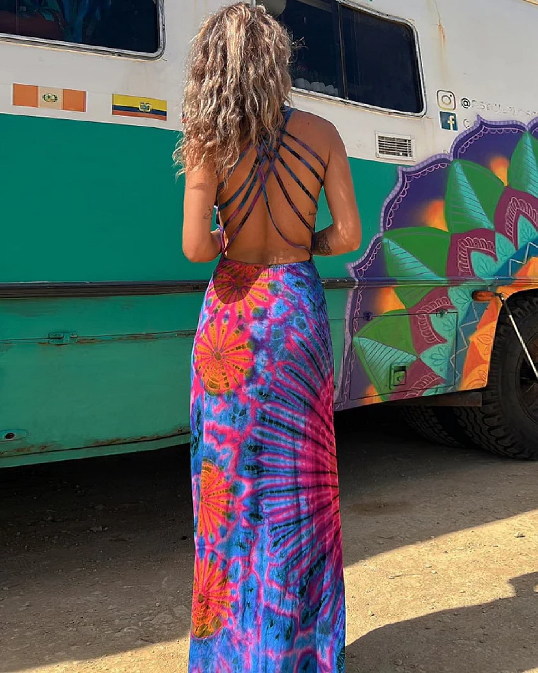 Vibrant Geometric Greta  Backless Maxi Dress