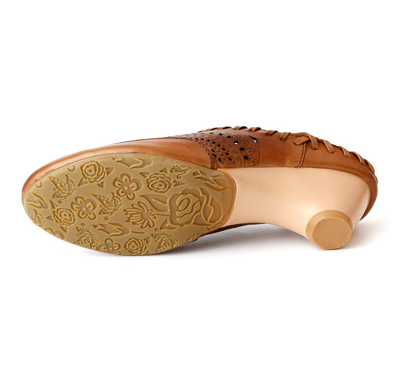 Vintage Leather Mid-Heel Sandals by Greta 