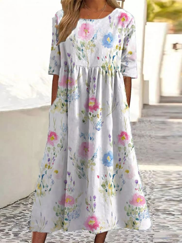 Floral Print Greta  Summer V-Neck Dress