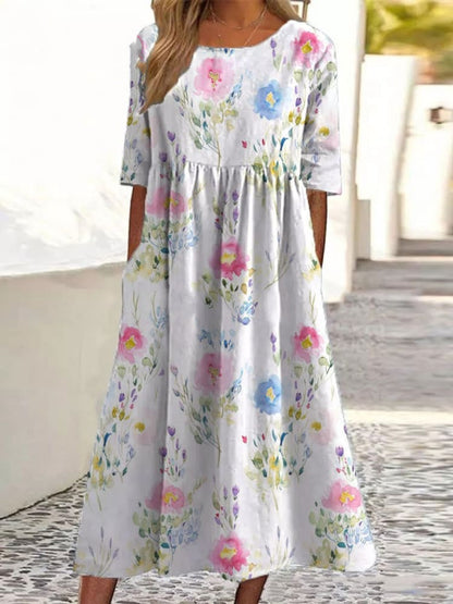 Floral Print Greta  Summer V-Neck Dress
