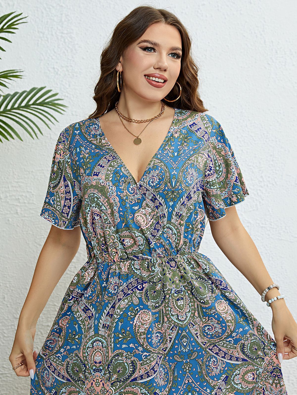 Retro Print Greta  V-Neck Summer Dress