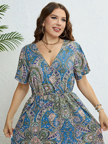 Retro Print Greta  V-Neck Summer Dress