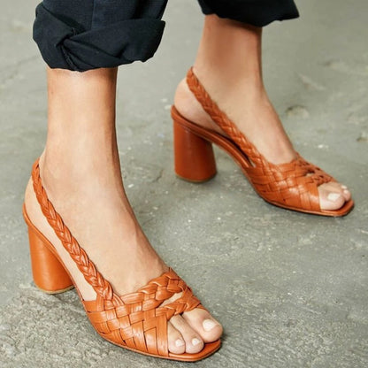 Chic Woven Heeled Sandals by Greta 