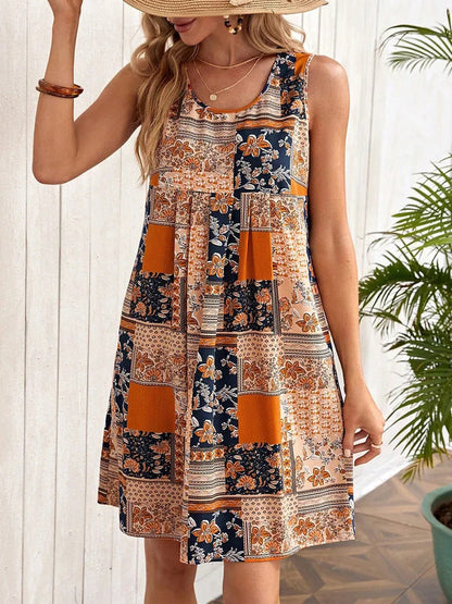 Printed A-Line Sleeveless Dress by Greta 