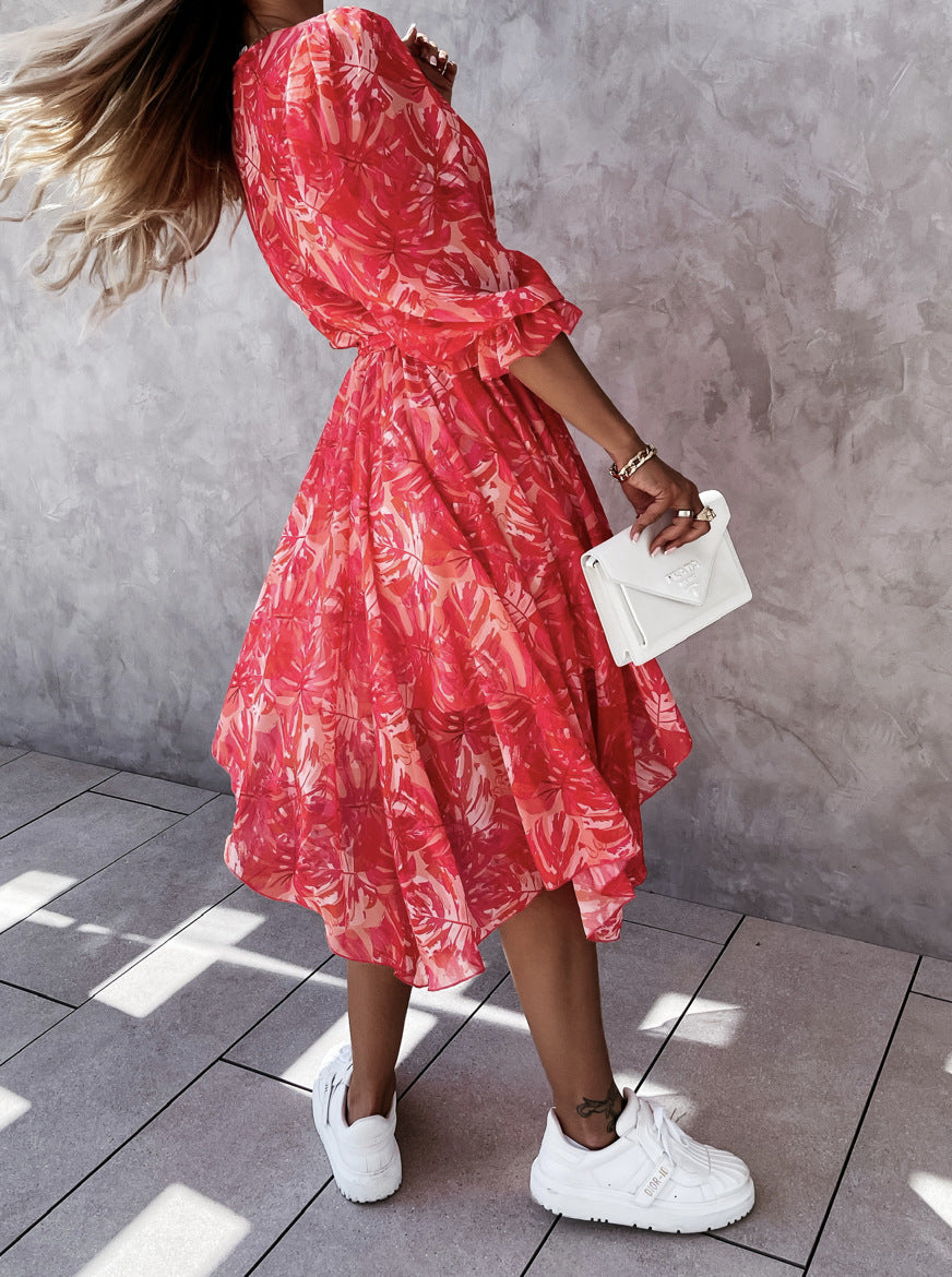 Floral Print Greta  Irregular Midi Dress