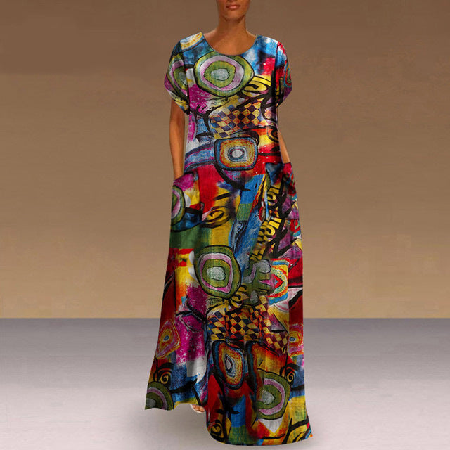Vibrant Print Greta  Swing Maxi Dress