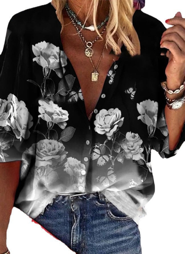Floral Button-Up Greta  Short Sleeve Shirt
