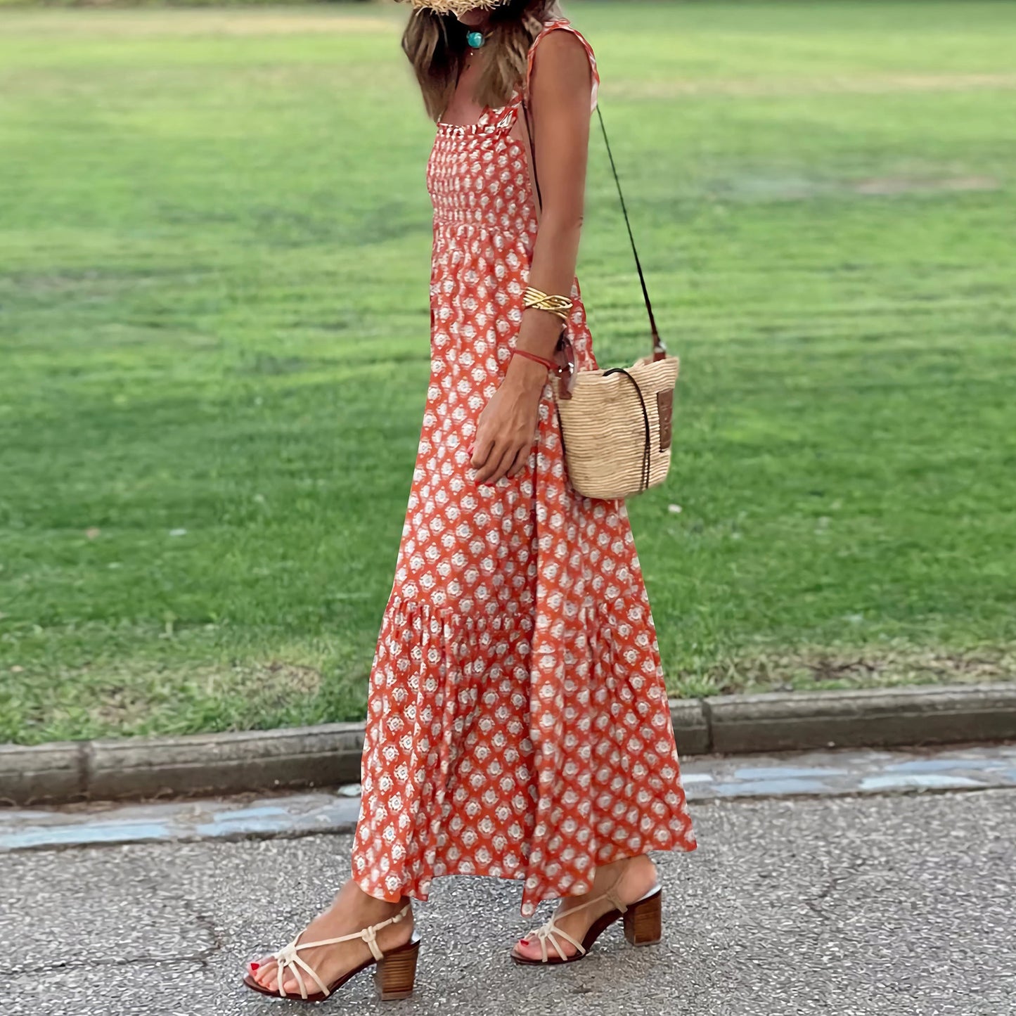 Elegant Floral Strap Dress by Greta 