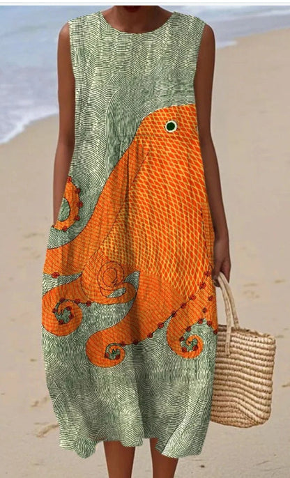Vibrant Sleeveless Print Dress by Greta 
