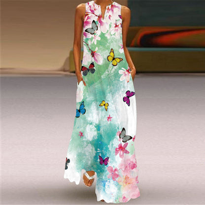 Retro Print V-Neck Maxi Dress by Greta 