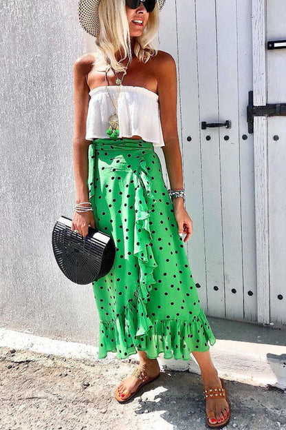 Ruffled Green Polka Dot Skirt by Greta 