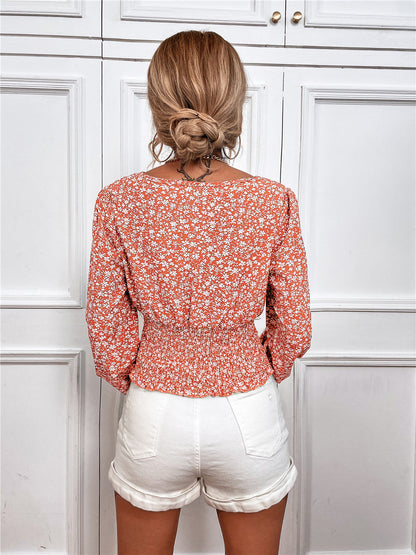 Chic Floral Long Sleeve V-Neck Top by Greta 