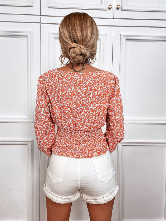 Chic Floral Long Sleeve V-Neck Top by Greta 