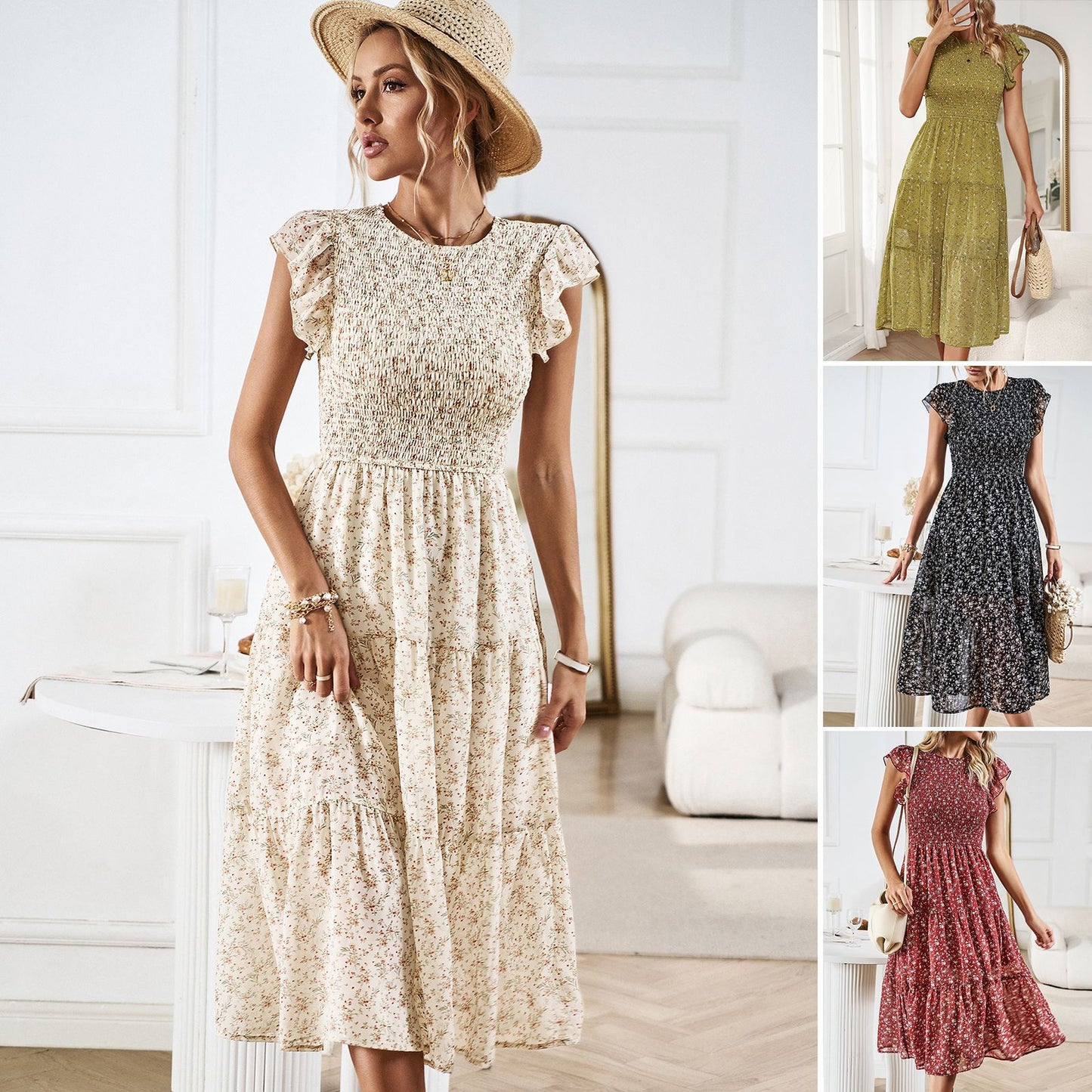 Elegant Floral Greta  Summer Midi Dress