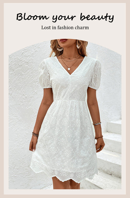 Elegant Eyelet Greta  Puff Sleeve Dress