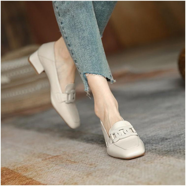 Elegant Greta  Chunky Heel Loafer Pumps