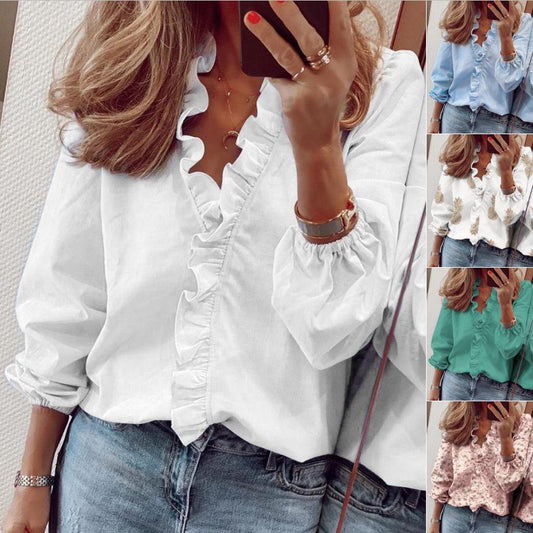 Chic Ruffled Long Sleeve Blouse by Greta 