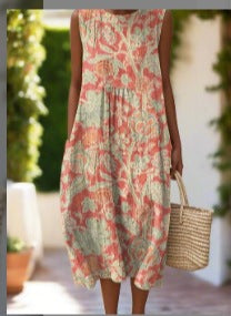 Vibrant Sleeveless Print Dress by Greta 