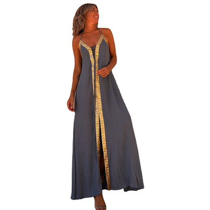 Elegant Lace-Up Halterneck Dress by Greta 
