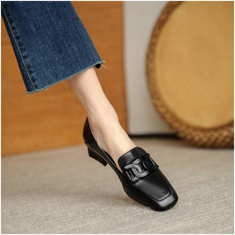 Elegant Greta  Chunky Heel Loafer Pumps